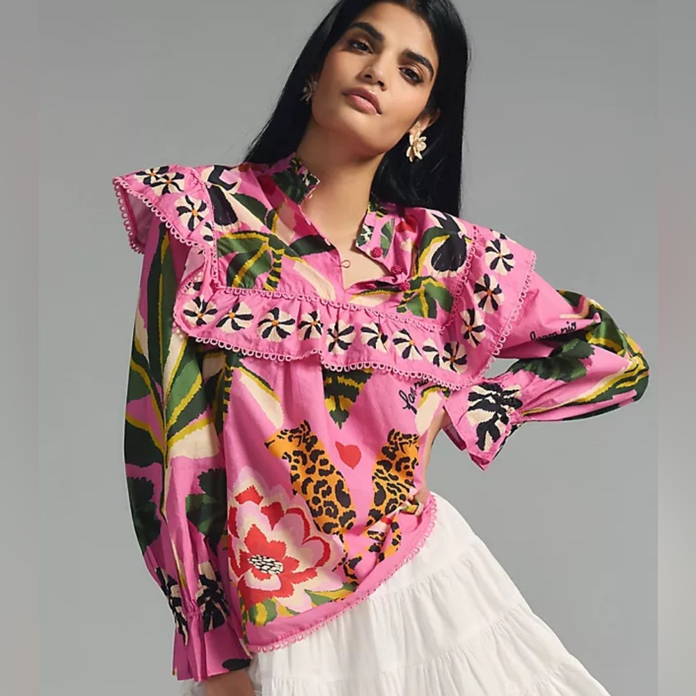 New Farm Rio Vibrant Pink Floral Blouse XS